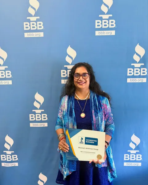 Bhavna with her Better Business Bureau accreditation