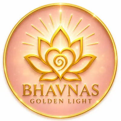 Bhavna’s Golden Light emblem: a gold lotus with a heart and spiral at its centre