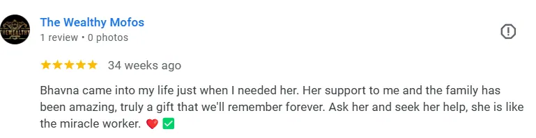 Screenshot of a Google review for Bhavna's Wellness Group