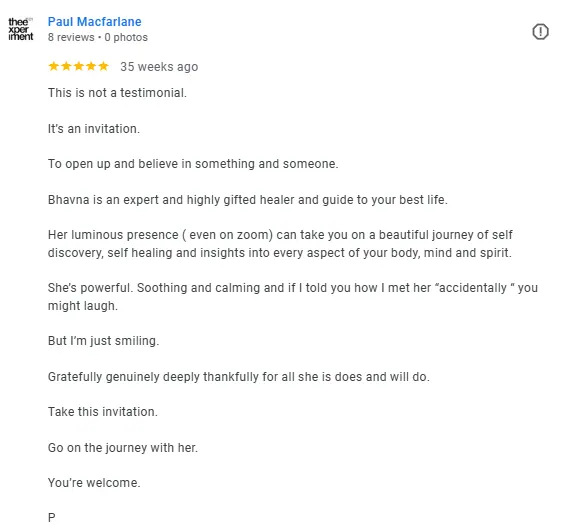 Screenshot of a Google review for Bhavna's Wellness Group