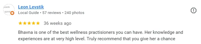 Screenshot of a Google review for Bhavna's Wellness Group