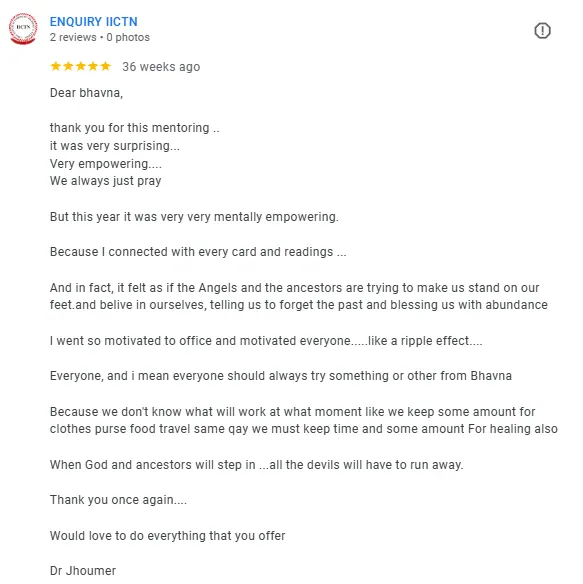 Screenshot of a Google review for Bhavna's Wellness Group